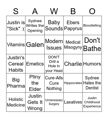 Sawbones Bingo Card