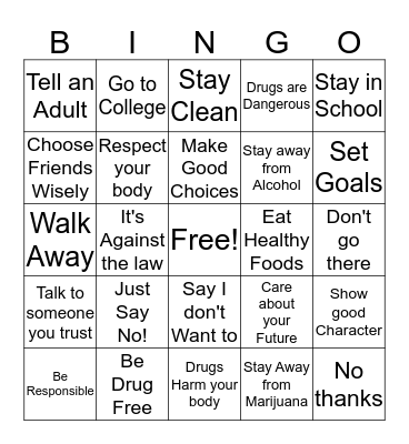 Drug Free Bingo Cards Bingo Card