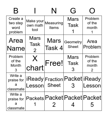 Math Bingo Card