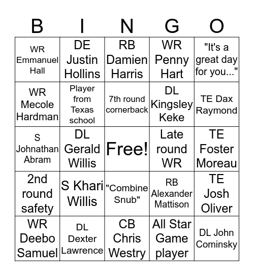 Cowboys Draft Bingo Card