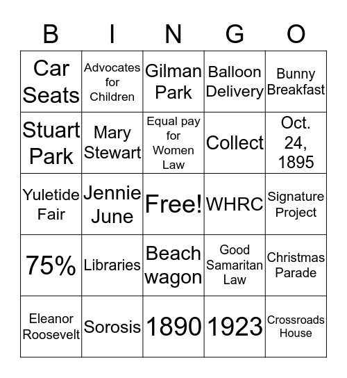 GFWC Bingo Card