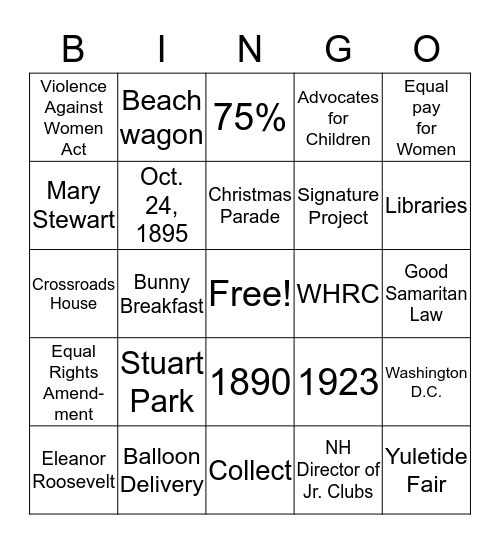 GFWC Bingo Card