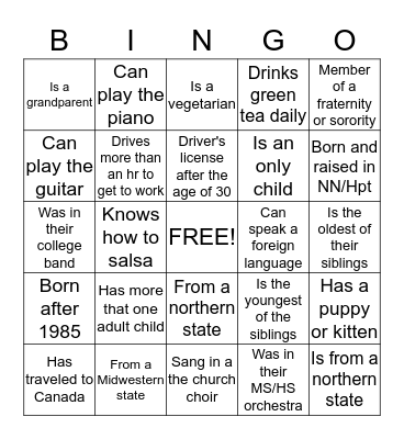 Getting to Know You Bingo Card