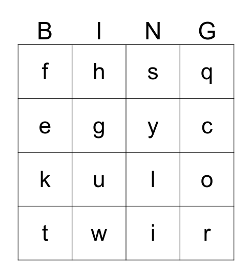 Letters Bingo Card