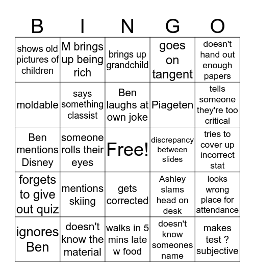 Developmental Psych Bingo Card