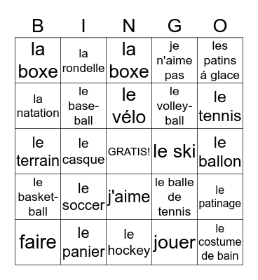 Les Sports Bingo Card