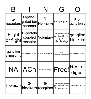 Autonomic nervous system  Bingo Card