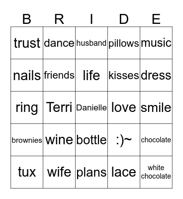 BRIDAL BINGO Card