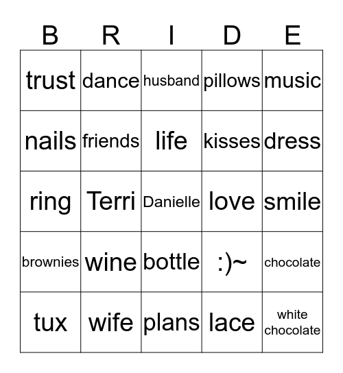 BRIDAL BINGO Card