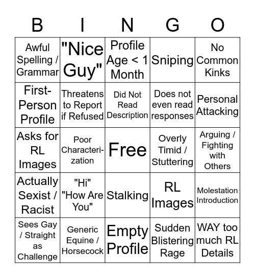 Idiot Profile Bingo Card