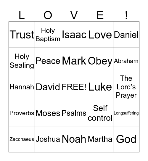 And the greatest of these is LOVE! Bingo Card