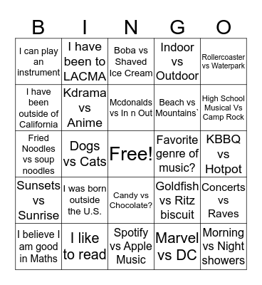 Lets Be FRIENDS Bingo Card