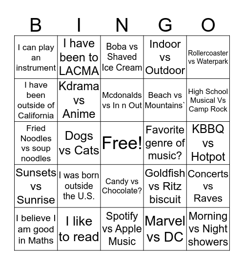 Lets Be FRIENDS Bingo Card