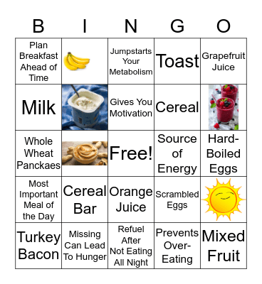 Rise and Shine - It's Breakfast Time! Bingo Card