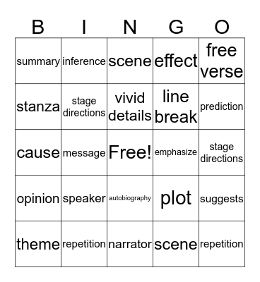 STAAR Reading BINGO Card