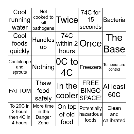 Preparing & Serving Food Bingo Card