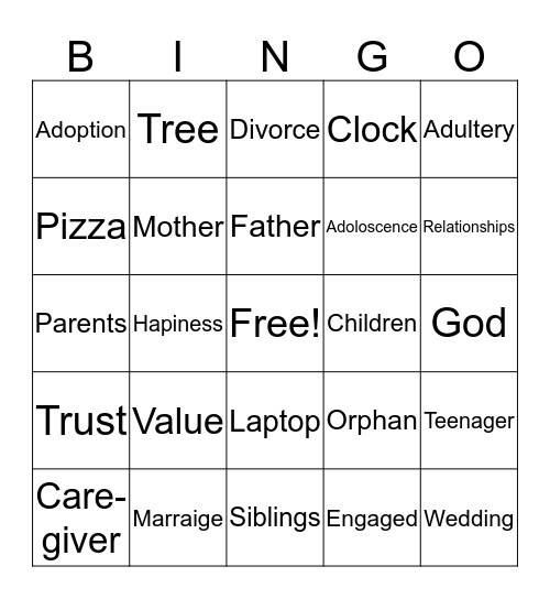 Family Studies Bingo Card