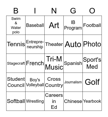 Talk to Reps! Get bingo, enter raffle for prize! Bingo Card