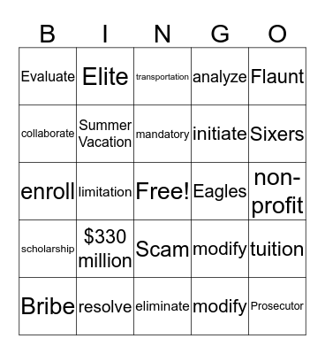 Vocab Review Bingo Card