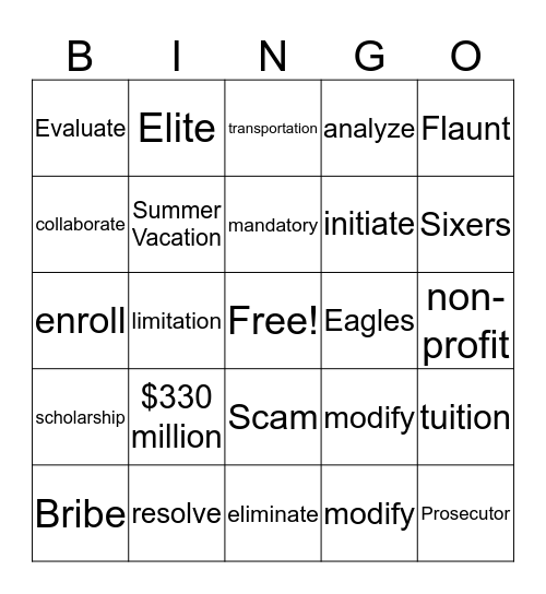 Vocab Review Bingo Card
