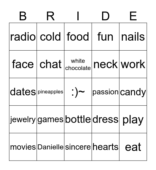 BRIDAL BINGO Card