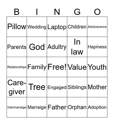 Family Studies Bingo Card