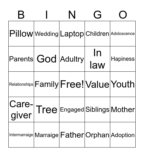 Family Studies Bingo Card