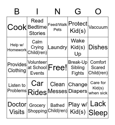 Mother's Date Bingo Card