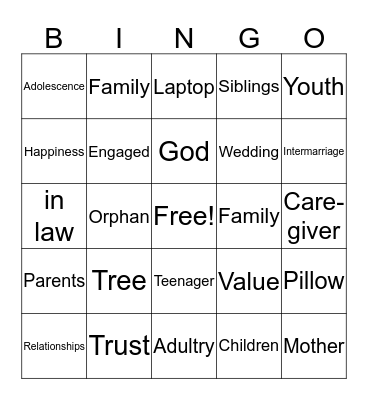 Family Studies Bingo Card