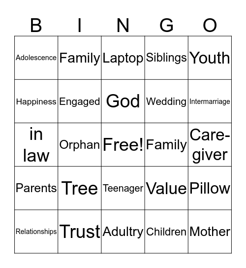 Family Studies Bingo Card