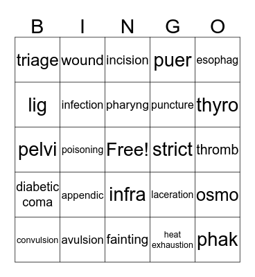 Vocabulary Bingo Card