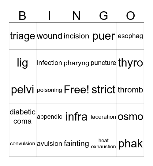 Vocabulary Bingo Card