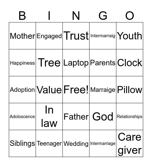 Family Studies Bingo Card