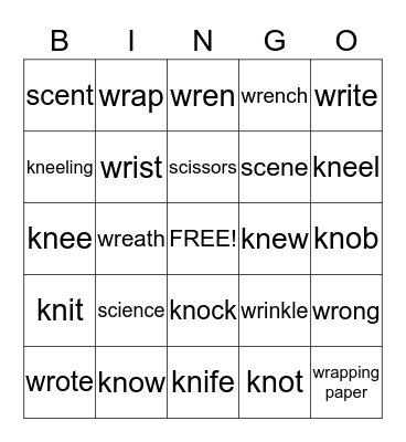 Silent Letter Bingo Card