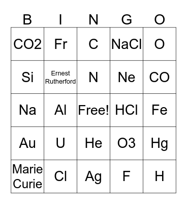 Chemistry Club BINGO -- 4/10/19 Bingo Card