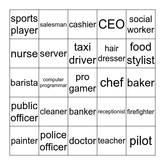 Job Titles Bingo Card