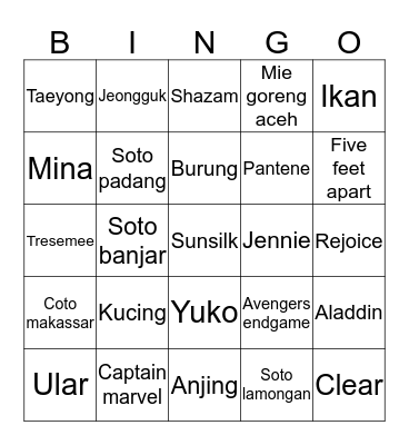 Untitled Bingo Card