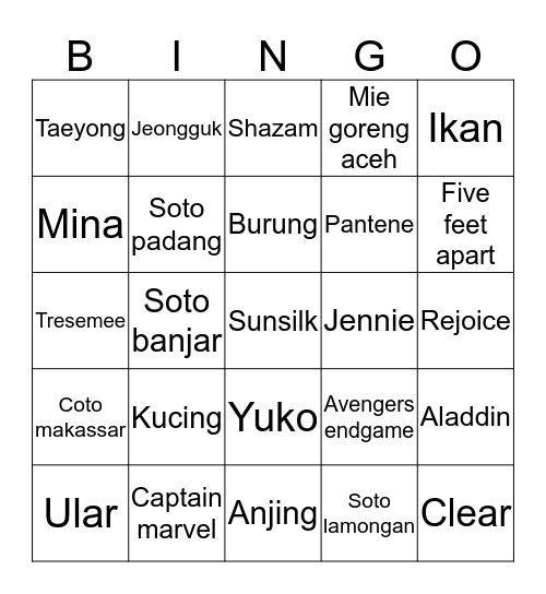 Untitled Bingo Card