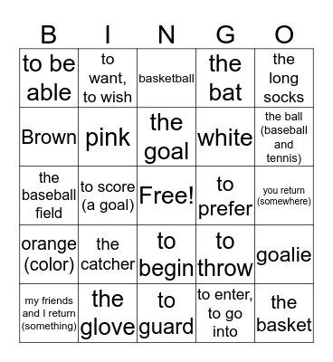 Deportes Bingo Card