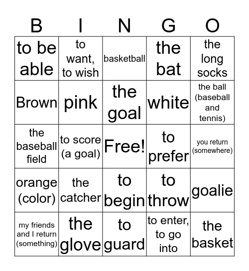Deportes Bingo Card