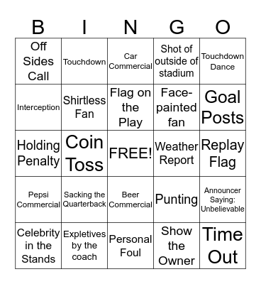 Super Bowl Bingo Card