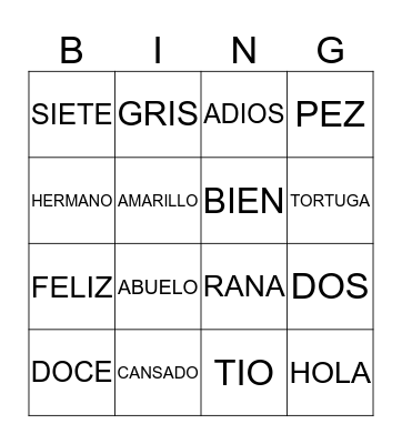 SPANISH BINGO Card