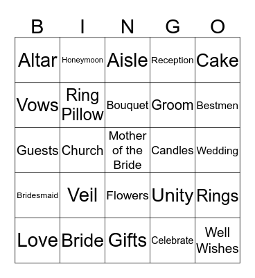 Bridal Bingo Card