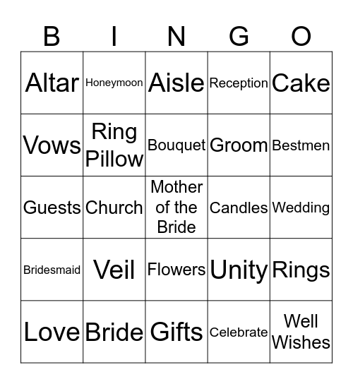 Bridal Bingo Card