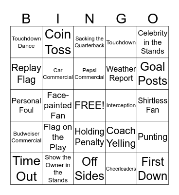 Super Bowl Bingo Card