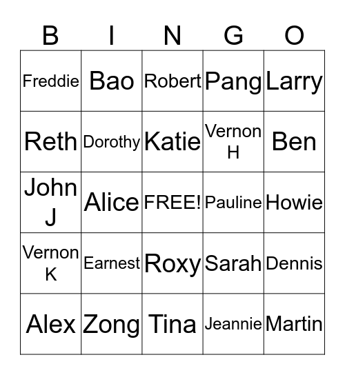 Resident Bingo Card