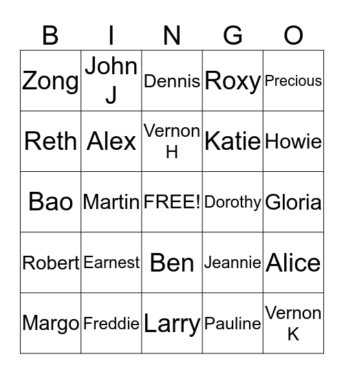 Resident Bingo Card