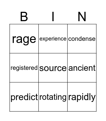 Vocabulary  Bingo Card