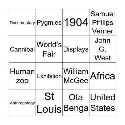 1904 St Louis World's Fair Bingo Card