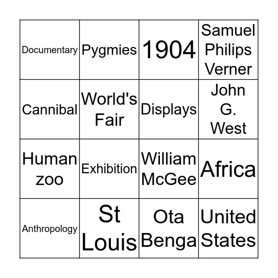 1904 St Louis World's Fair Bingo Card
